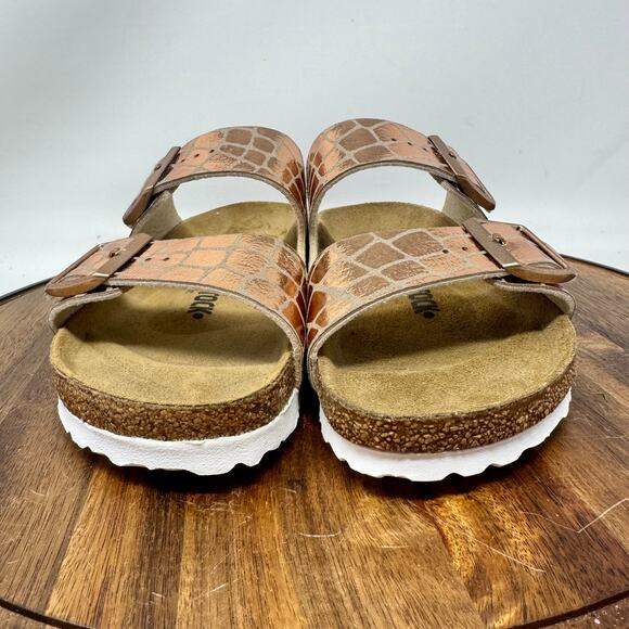 Birkenstock Arizona Gator Gleam Copper Slides Narrow Size 38 Women's 7 - Picture 2 of 9
